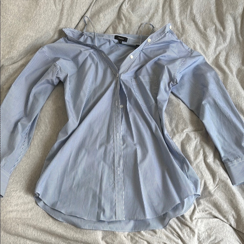 Theory Blue and White Pinstripe Button-Down Shirt
